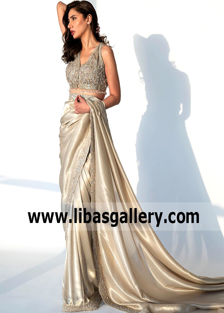 Light Gold Iris Bridal Saree for Many Wedding Events