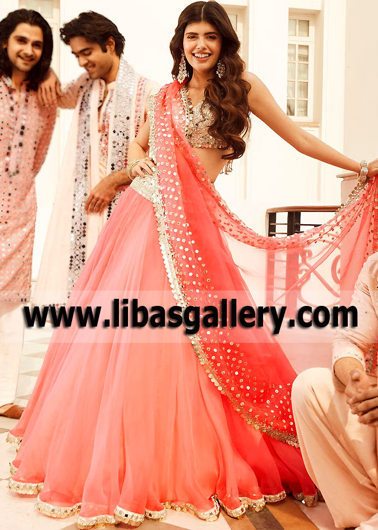 Hot Pink Lily Mirror Embroidered Lehenga