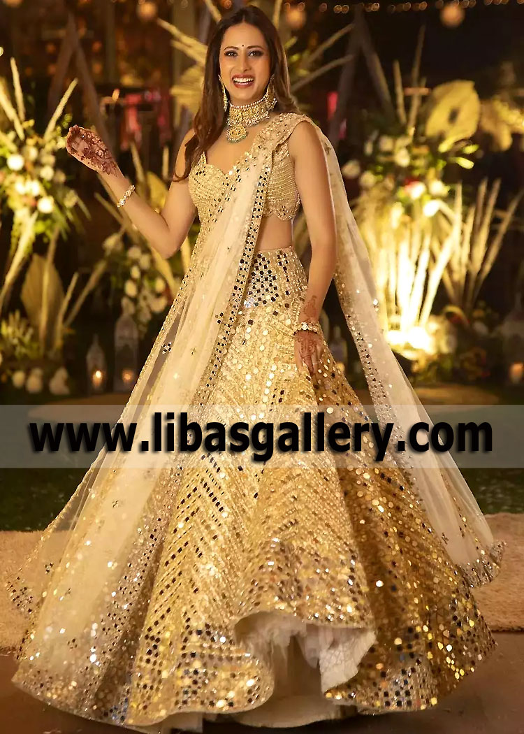 Golden Freesia Reception Bridal Lehenga Dress