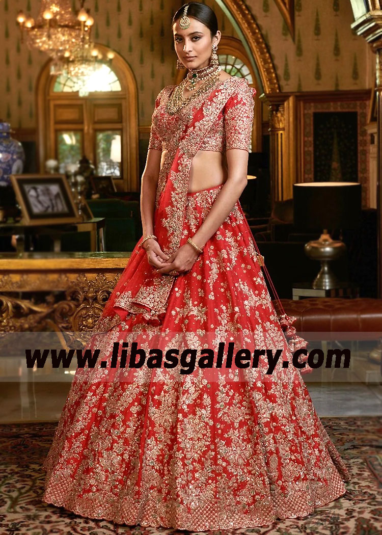 Deep Red Lantana Indian Bridal Dress