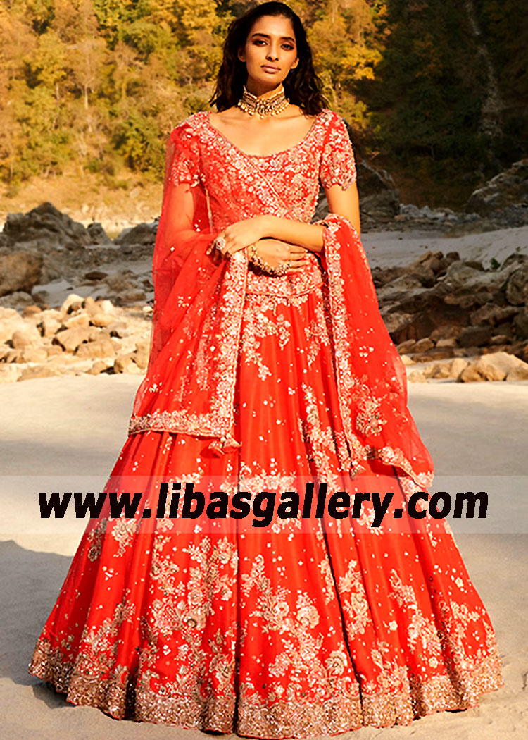 Sindoori Red Bloom Bridal Dress for Barat