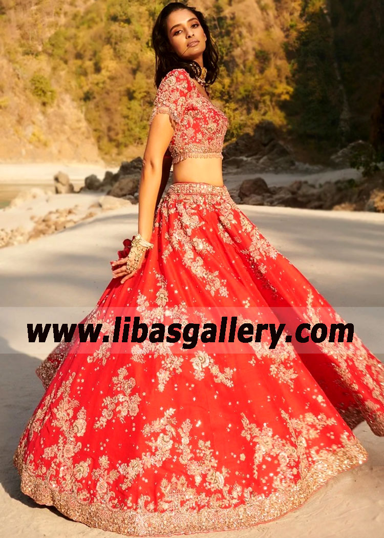 Sindoori Red Bloom Bridal Dress for Barat