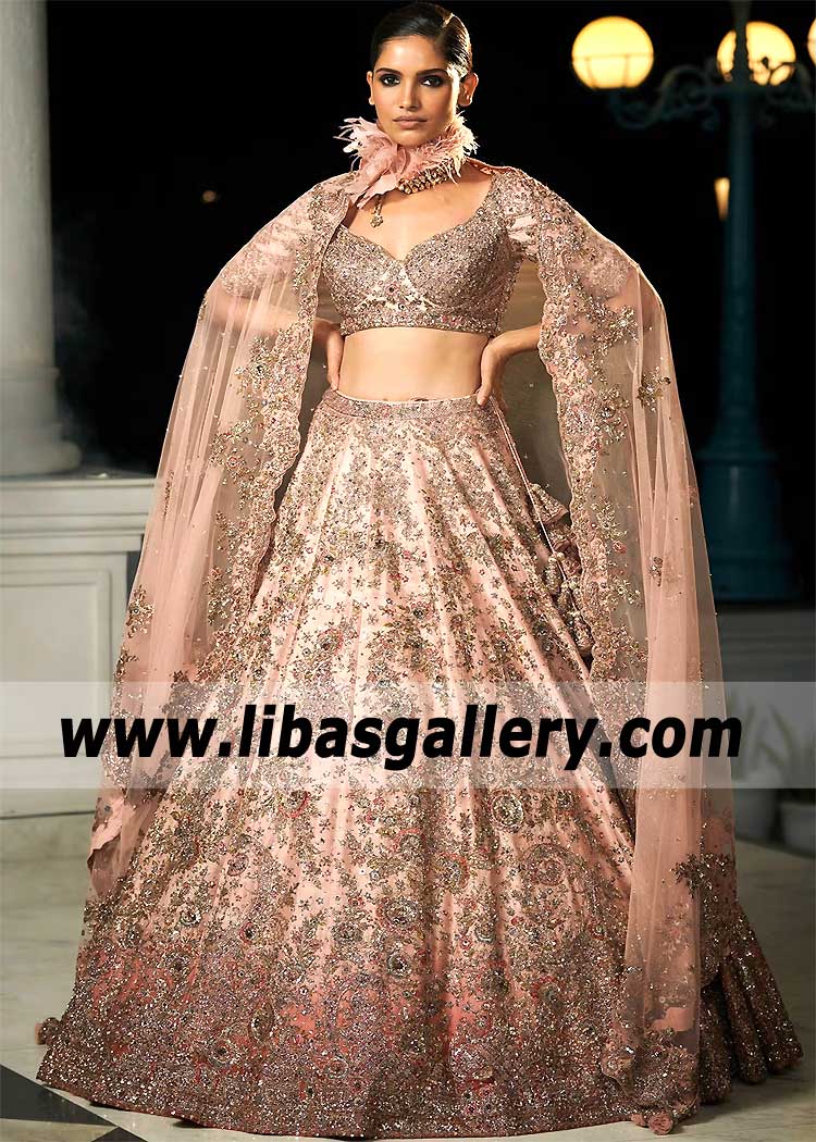 Rose Pink Berry Red Ombre Bridal Lehenga