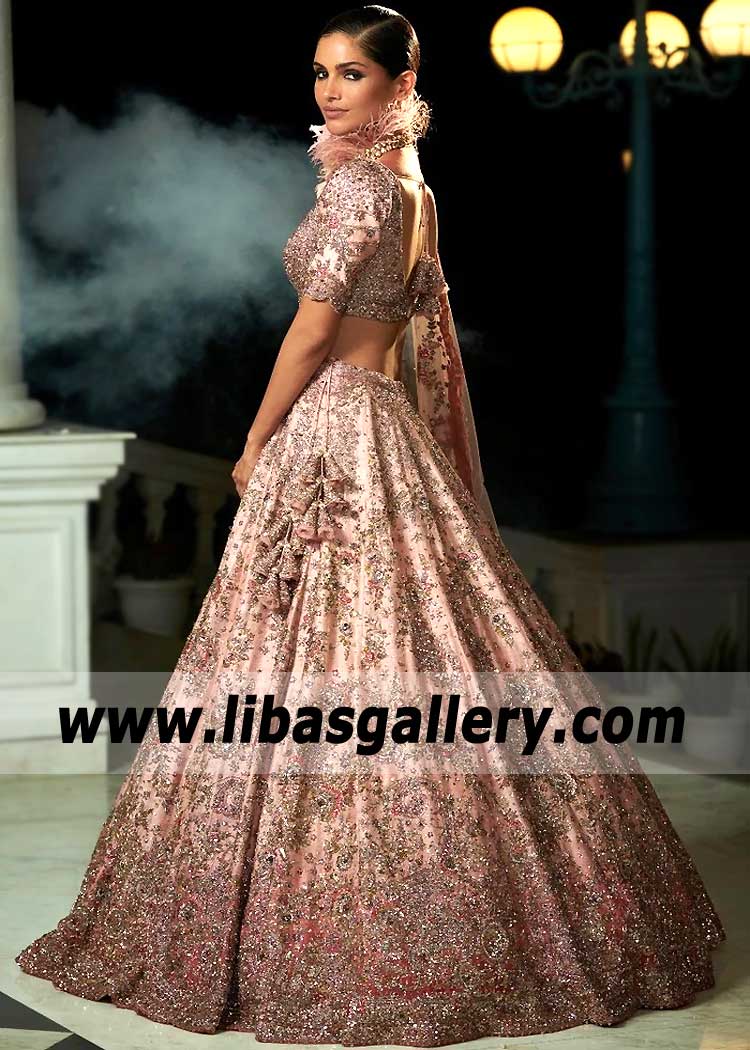 Rose Pink Berry Red Ombre Bridal Lehenga