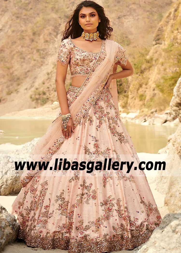 Shop Bollywood Lehenga - Baby Pink Designer Embroidery Wedding Lehenga  Choli At Hatkay