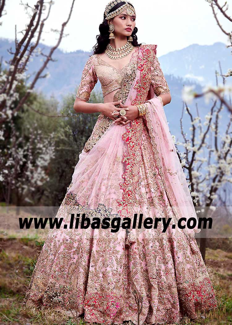 Blush Pink Alcea Bridal Choli with Lehenga