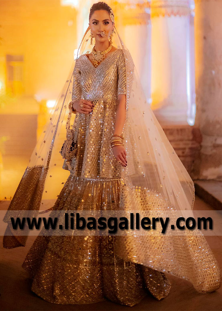 Golden Embellished Peplum Bridal Lehenga