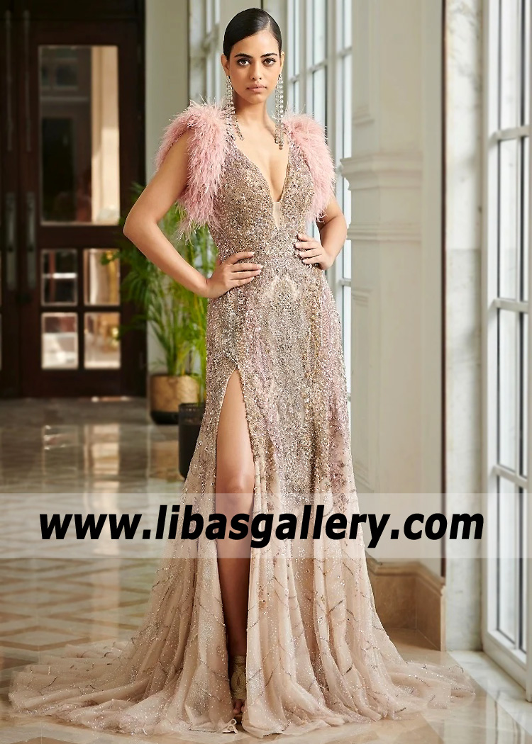 Supremely Stylish Pale Pink Ombre Wedding Reception Gown
