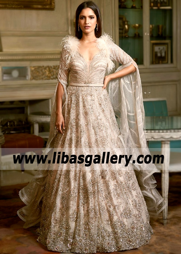 Silver Liliy Bridal Gown With Ruffled Sleeves
