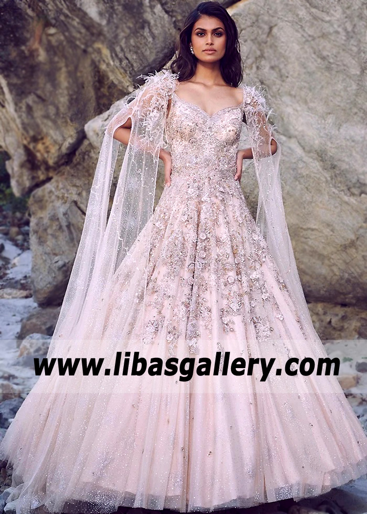 Pastel Peach Mazus Wedding Gown Dress for Bride