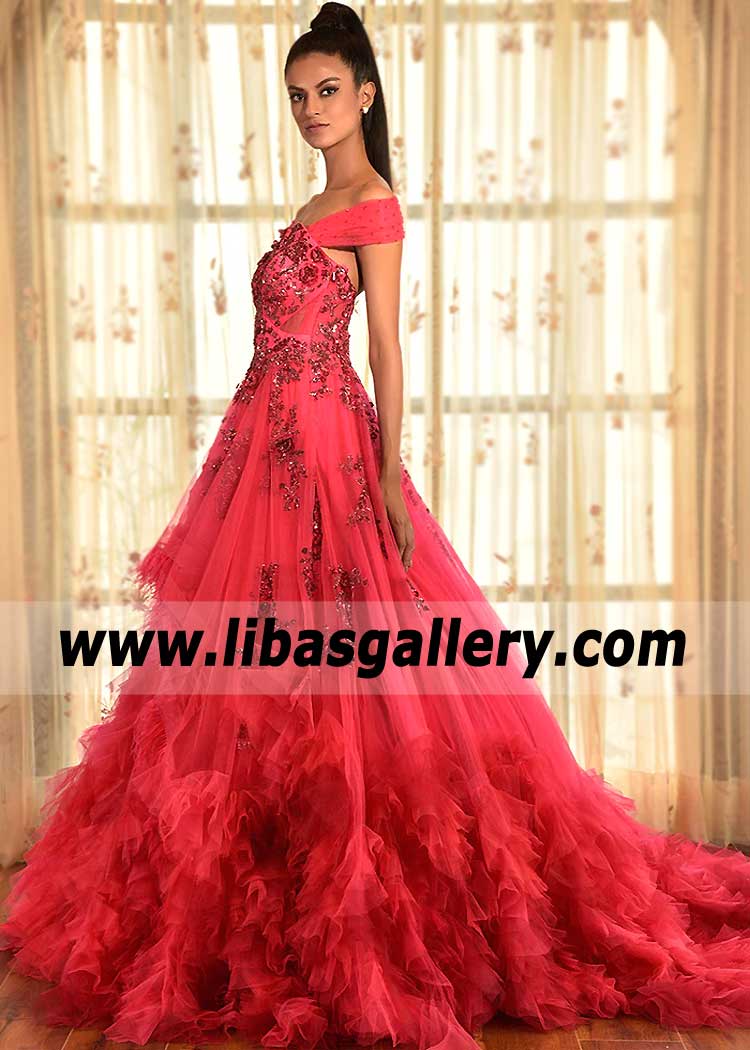 Crimson Fleur Ruffle Gown Wedding Dress