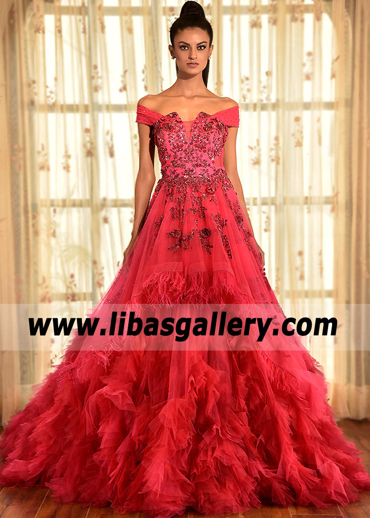 Crimson Fleur Ruffle Gown Wedding Dress