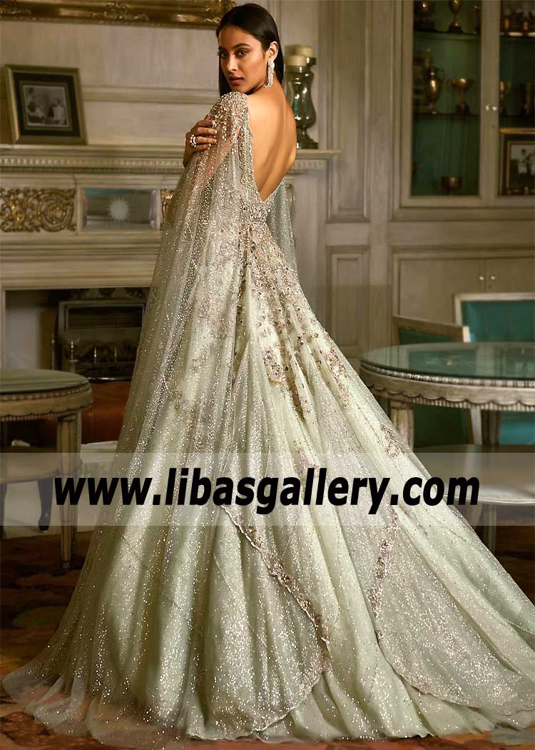 Tea Green Floor Length Bridal Gown