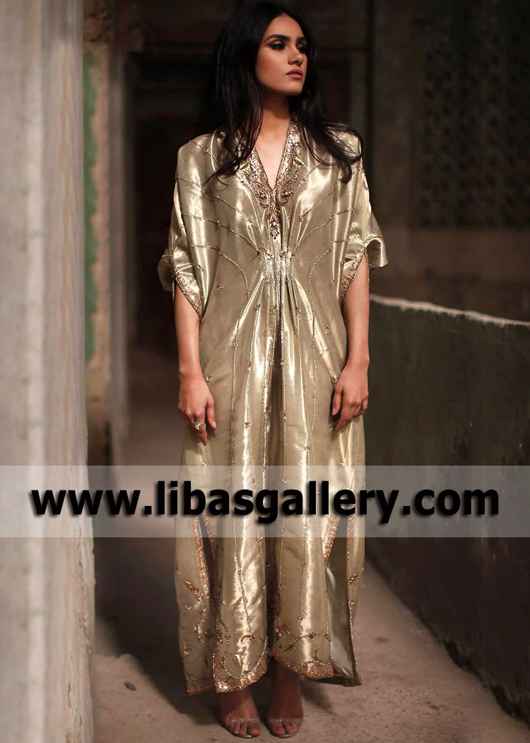 Lame Tissue Gold Kaftan Dammam Saudi Arabia Kaftan Suits Formal Party Wear