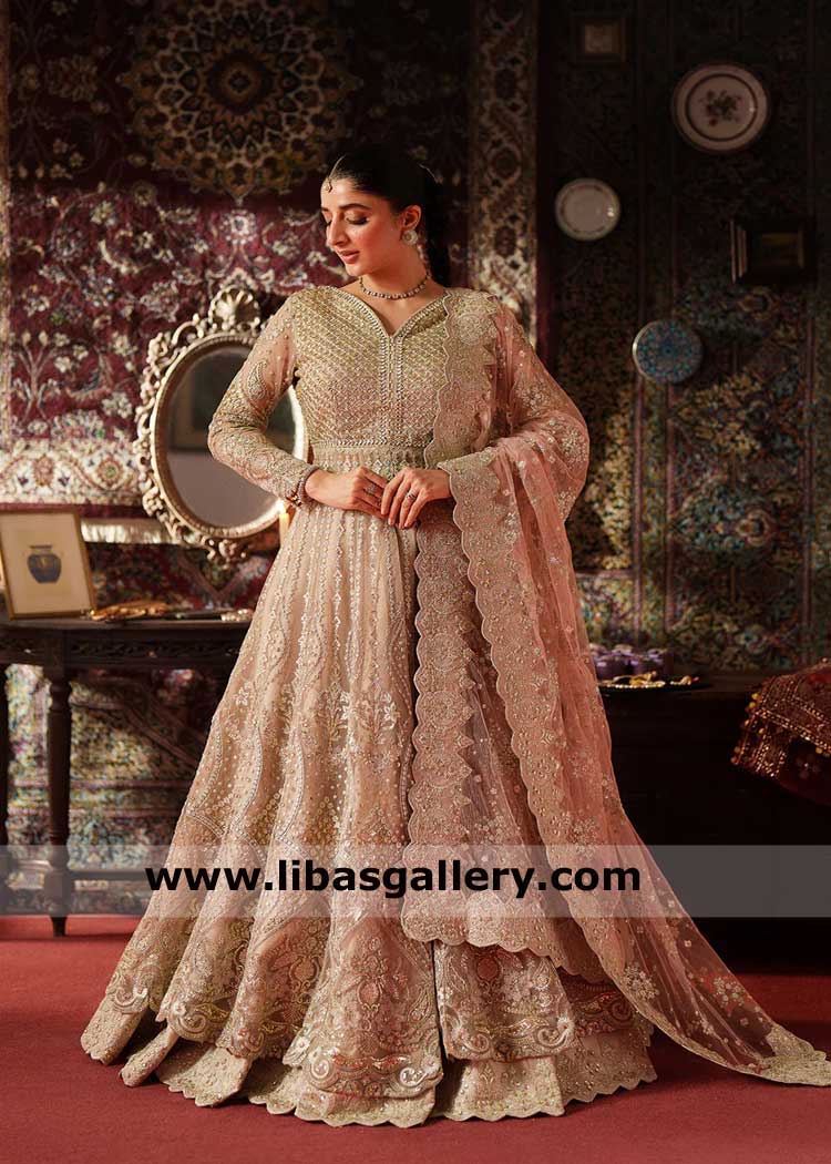 Mauve Pink hue Embroidered Maxi Lehenga Bridal