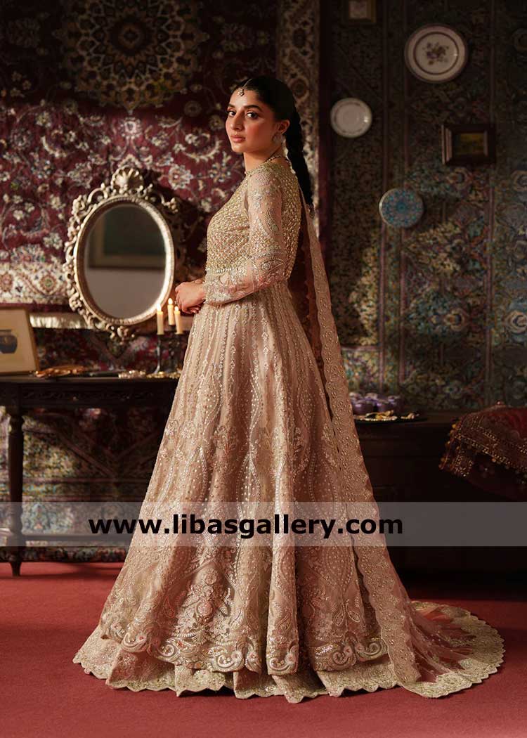 Mauve Pink hue Embroidered Maxi Lehenga Bridal