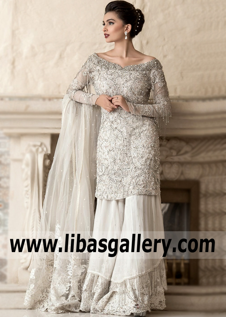 Bridal Wedding Shararas by Nilofer Shahid Reception Dresses Netherland Holland