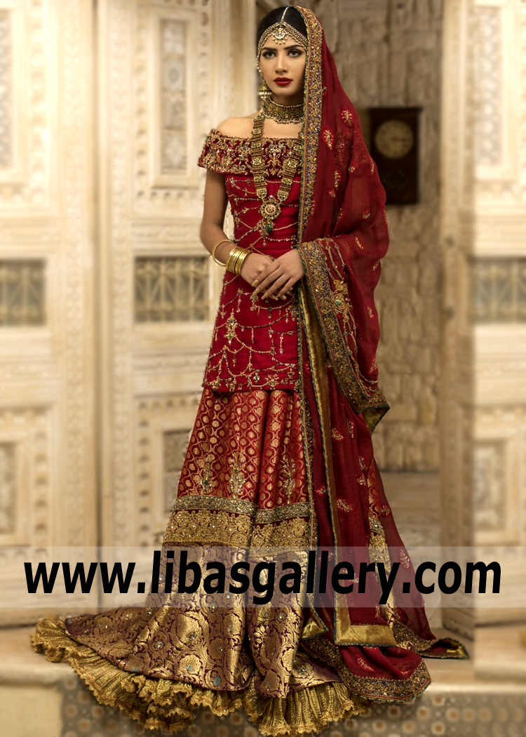 Nilofer Shahid Wedding Dress | Bridal Gharara Livingston UK Pakistani Bridal Gharara Dresses