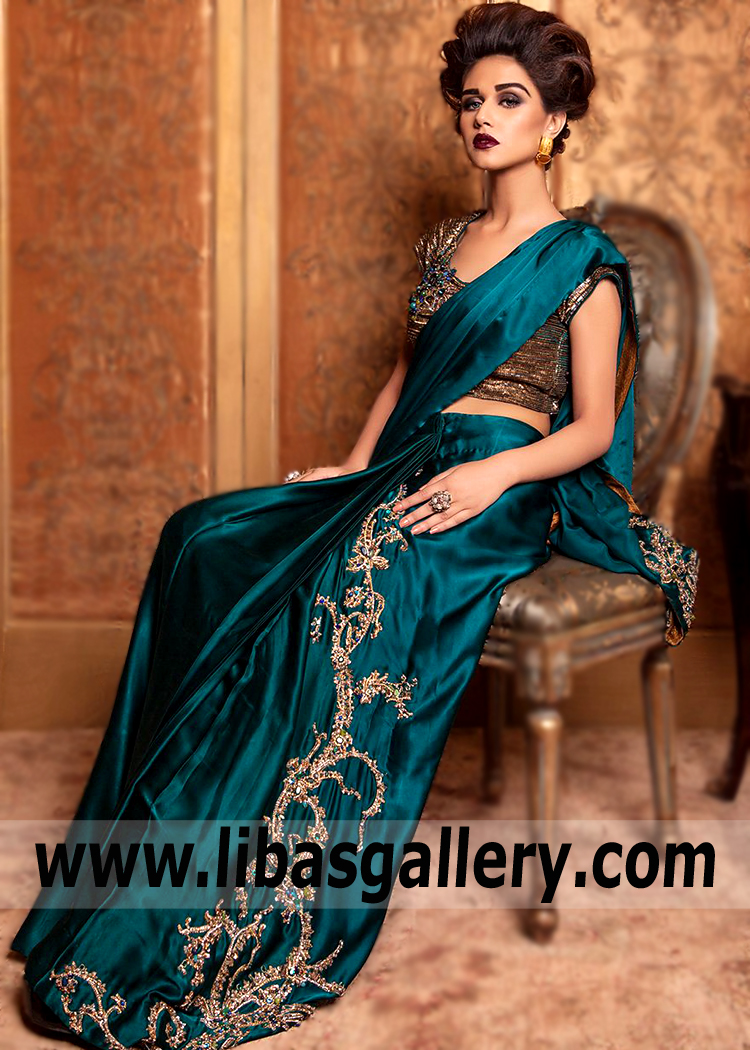 Exquisite Bridal Saree Doha Qatar Designer Niloffer Shahid Sarees Floor Length Bridal Saree