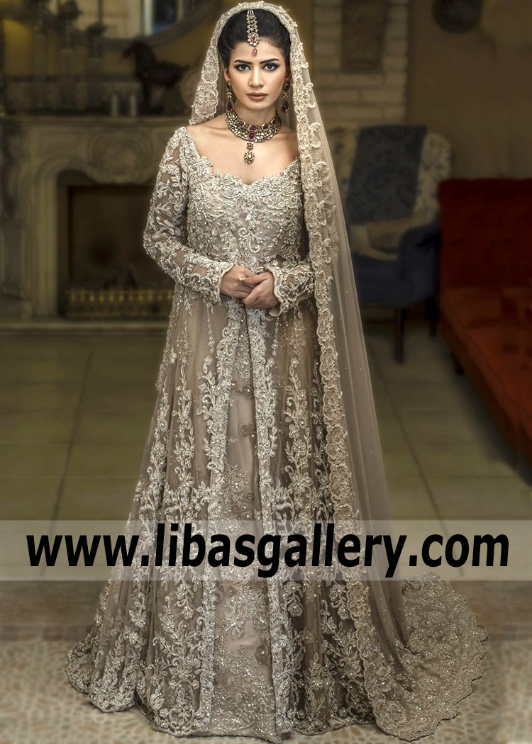 Buy Dramatic Nilofer Shahid Embellished Bridal Dress for Reception Asian Bridal Maxi Bridal Lehenga