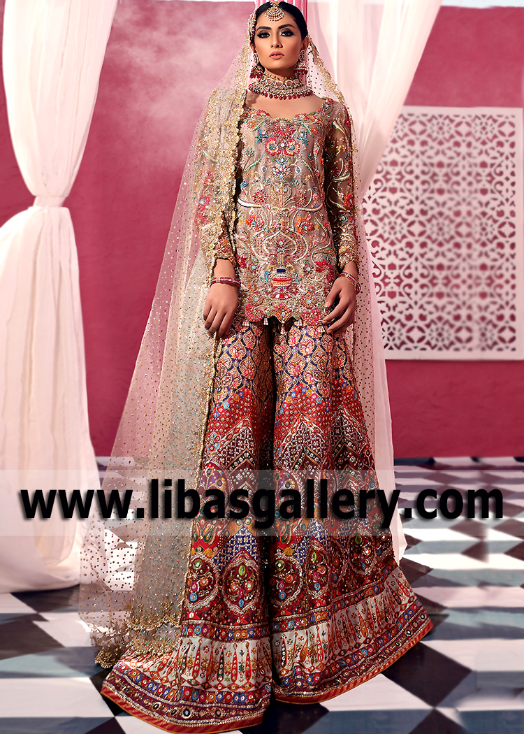 Beautiful Ashy Beige Ovule Bridal Sharara Dress
