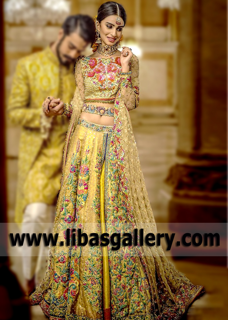 Goldenrod Iris Lehenga Dress for Modern Brides of Mehndi event