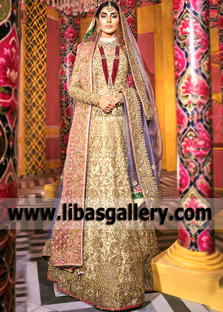 Nomi Ansari Bridal Walima Dresses Colorado Springs Colorado USA Gold Walima Dresses Pakistan