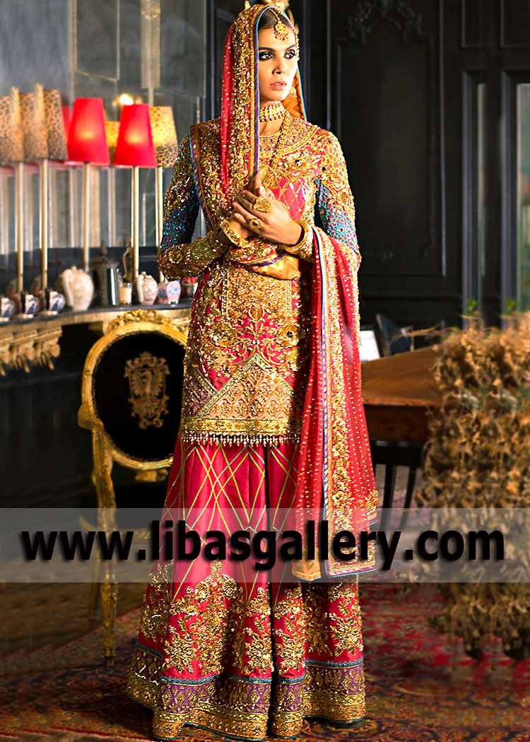 Rich Carmine Scabiosa Dhaka Pajama Dress for Wedding
