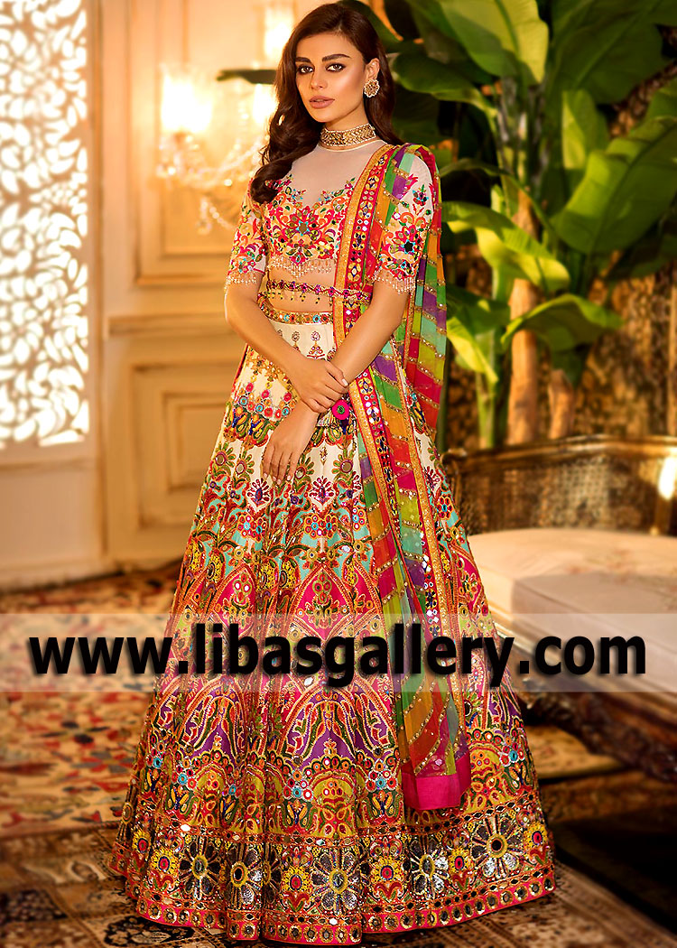 Pakistani Bridal Wear Jersey City New Jersey NJ USA Nomi Ansari High Waisted Lehenga with Price