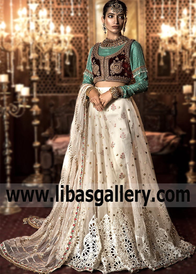 Offwhite Green Galata Lehenga