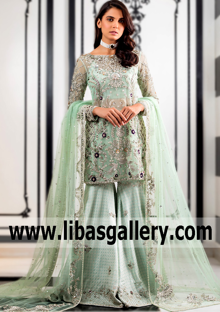 Mint Fleur Wedding Guests Gharara Dress