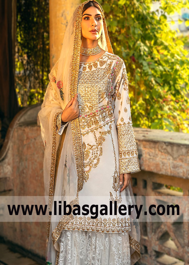 Pearl White Donna Gharara Suit for Wedding and Special Events