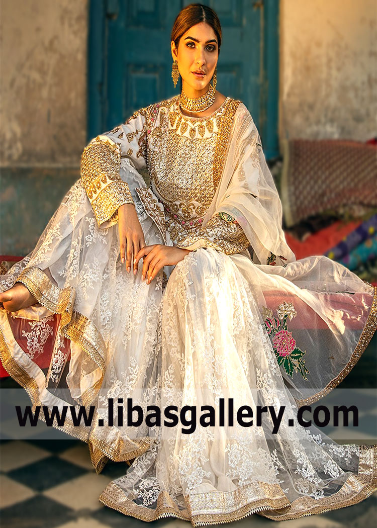 Pearl White Donna Gharara Suit for Wedding and Special Events