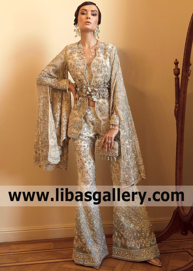 Beige Dara Jacket Top Fully Embellished