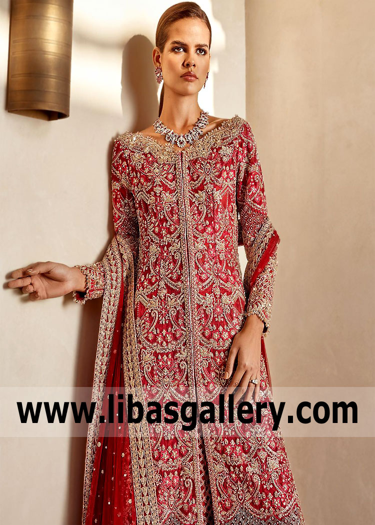 Ruby Red Freesia Heavy Formal Dress Pakistan