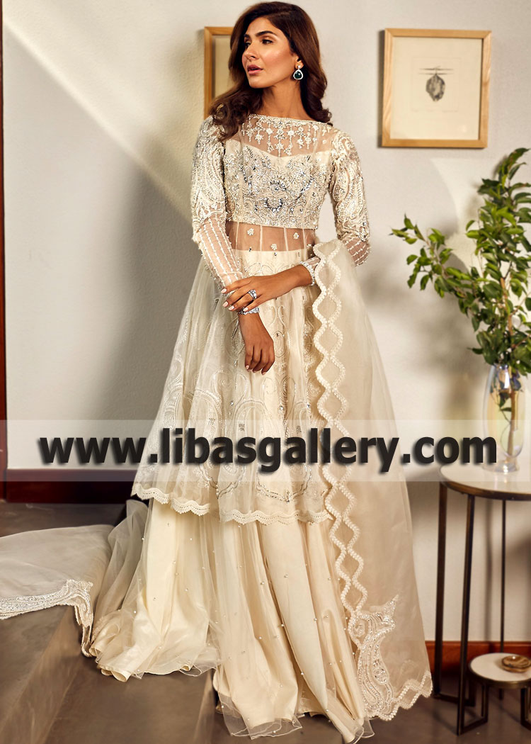 Ivory Gladiolus Special Occasion Dress with Sharara
