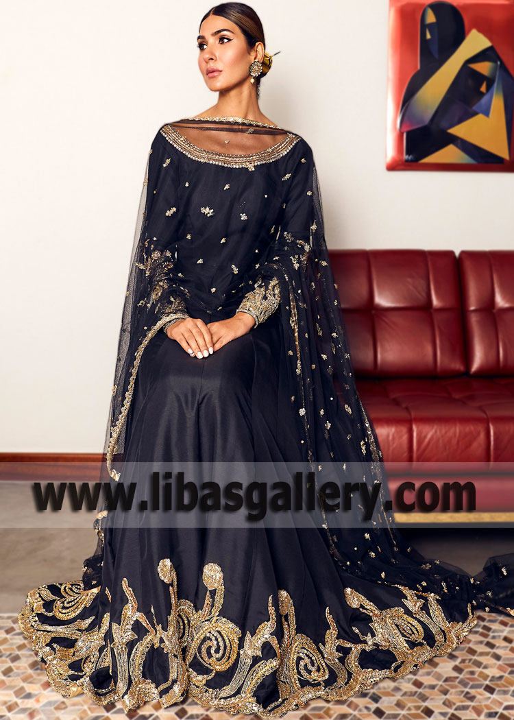 Black Lily Anarkali Peshwas with Magnificent Embellishments