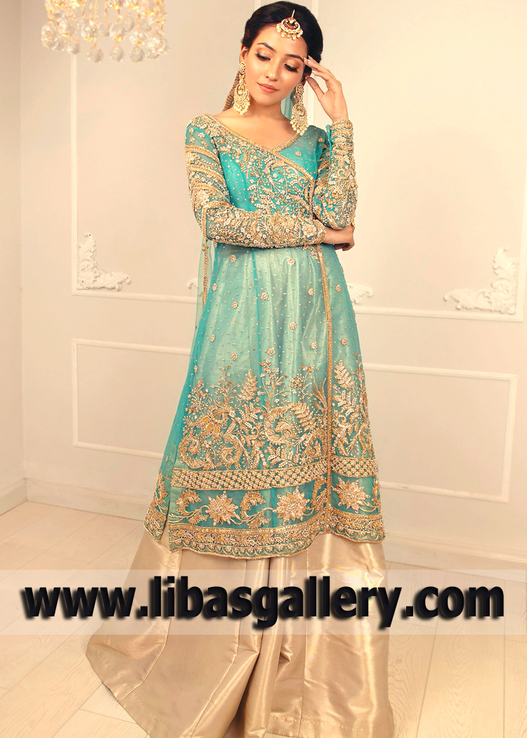 Sea Green Astoria Angrakha Style Dress for Wedding and Evenings