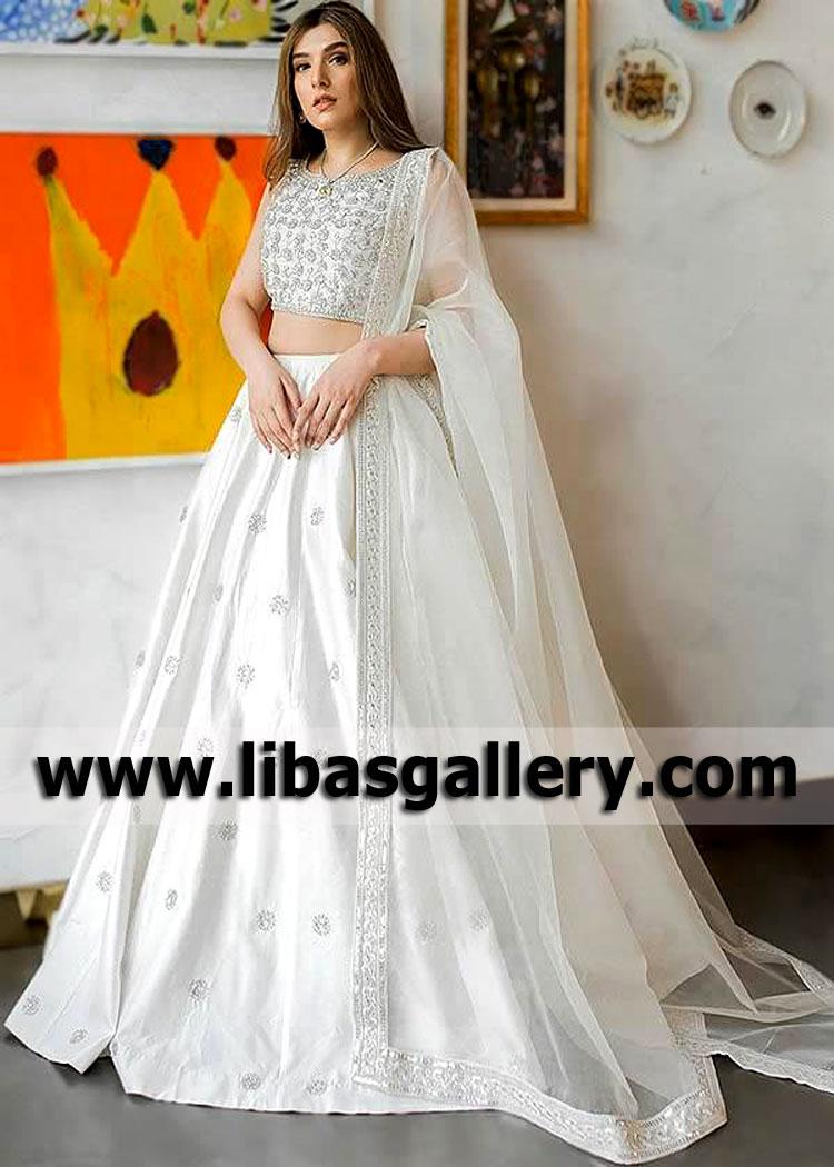 White Lilium Wedding Party Lehenga Choli Design