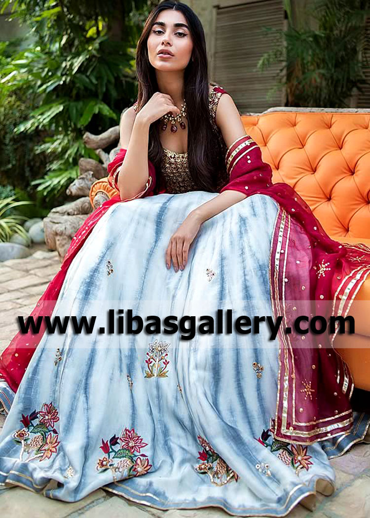 Airforce Blue White Kalmia Wedding Lehenga Design