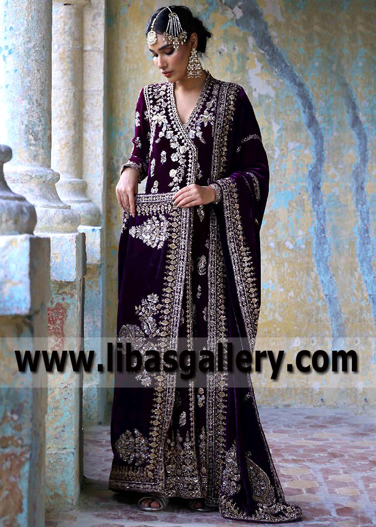 Deep Purple Laurel Designer Bridal Angrakha Dress