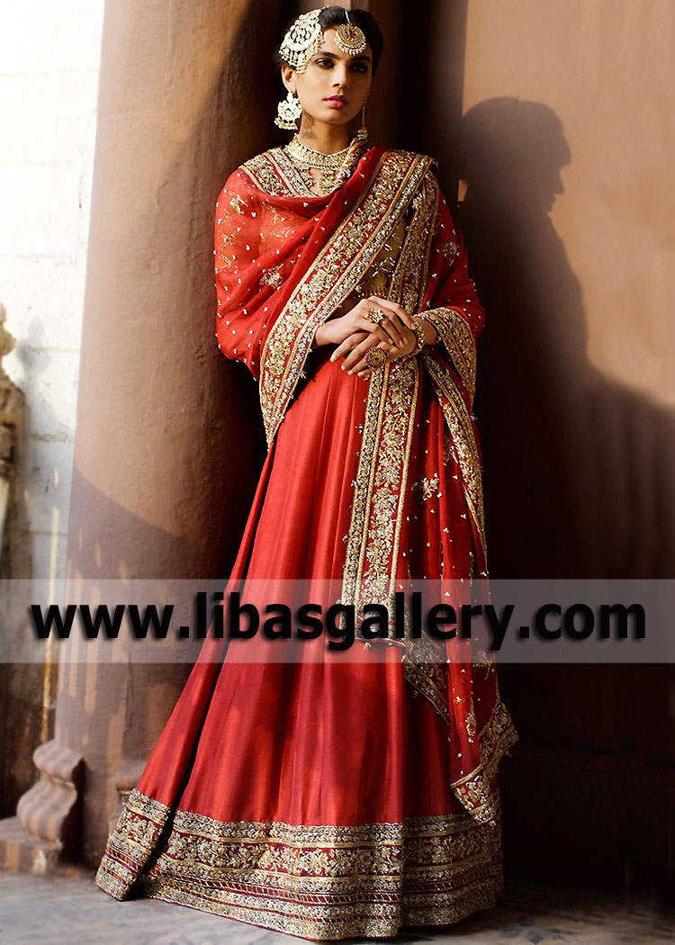 Buy Red color pure soft silk Indian wedding lehenga in UK, USA and Canada