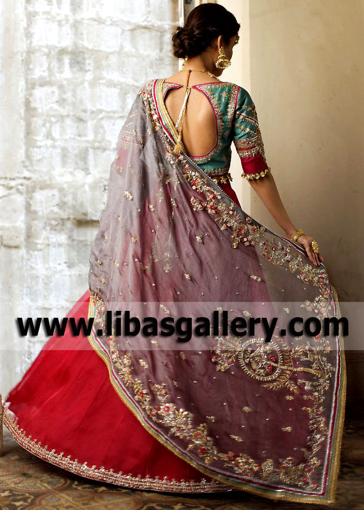 Cardinal Blue Mallow Bridal Lehenga Dress