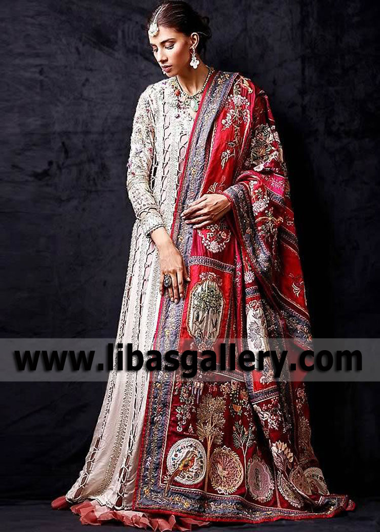 Linen Alizarin Alcea Embellished Peshwas
