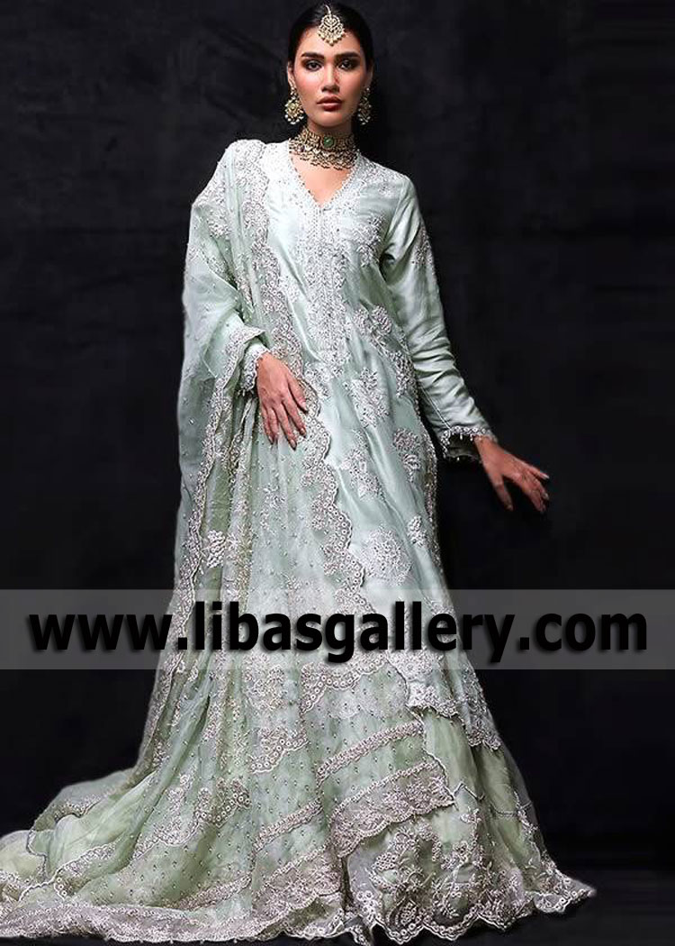 Alice Blue Woolly Lehenga for Bridal Party
