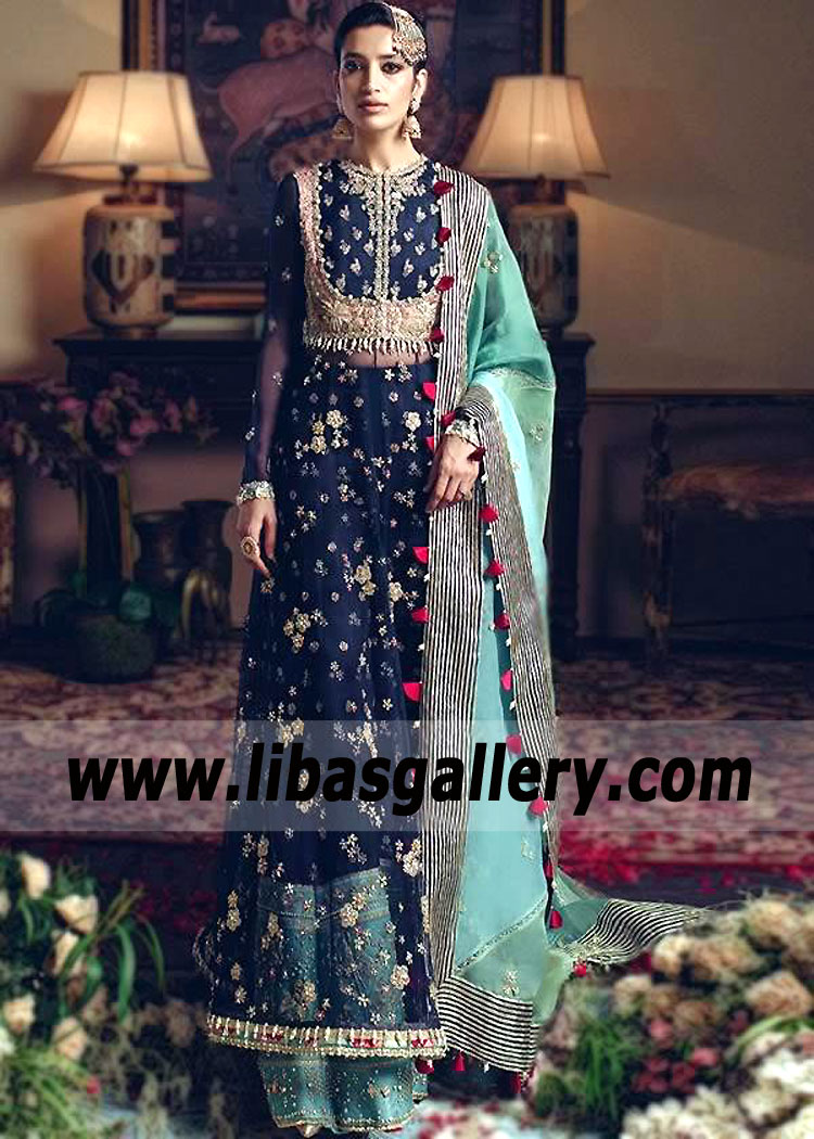 Oxford Blue Aqua Primula Anarkali Suit Design