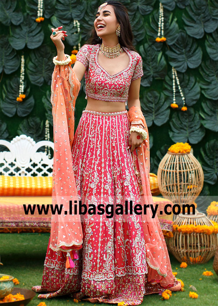 Cerise Pink Tulipa Wedding Lehenga Suit