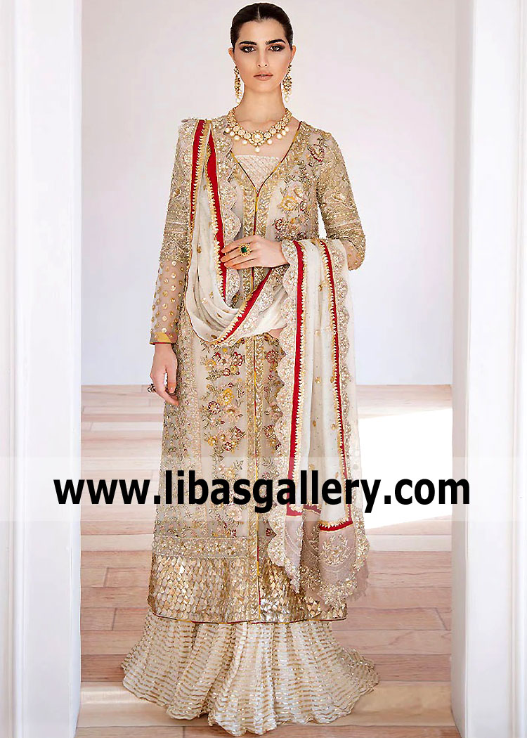 Classy White Choli Bridal Lehenga Pakistani Dress Online – Nameera by Farooq