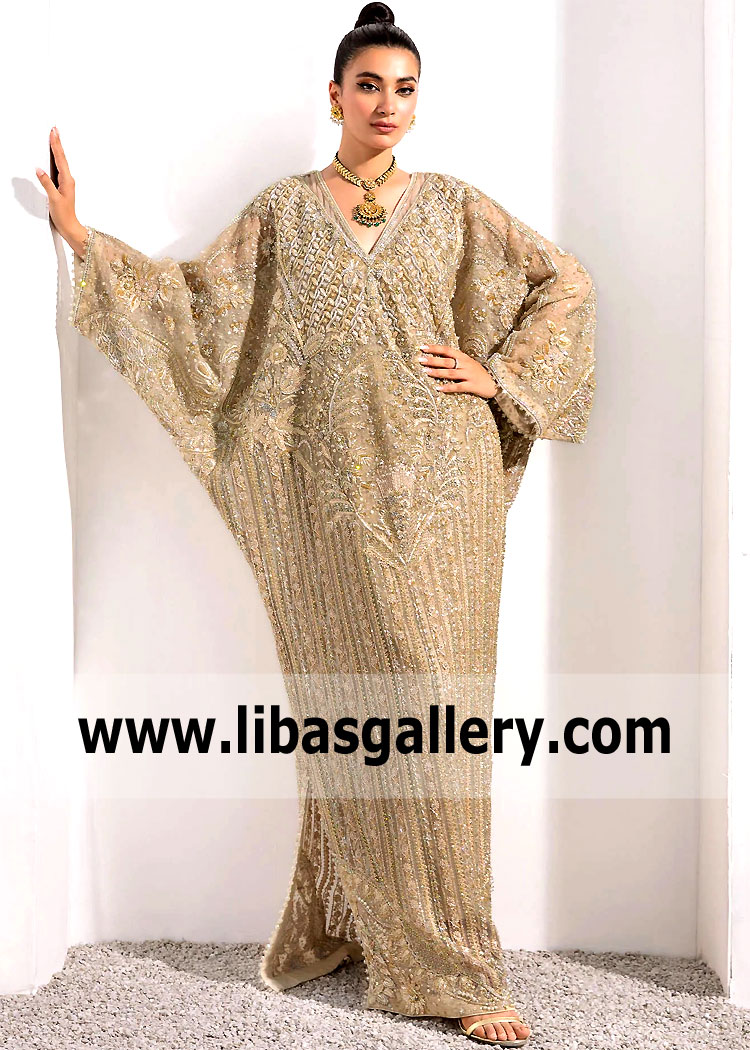 Light Gold Clover Designer Kaftan Dress