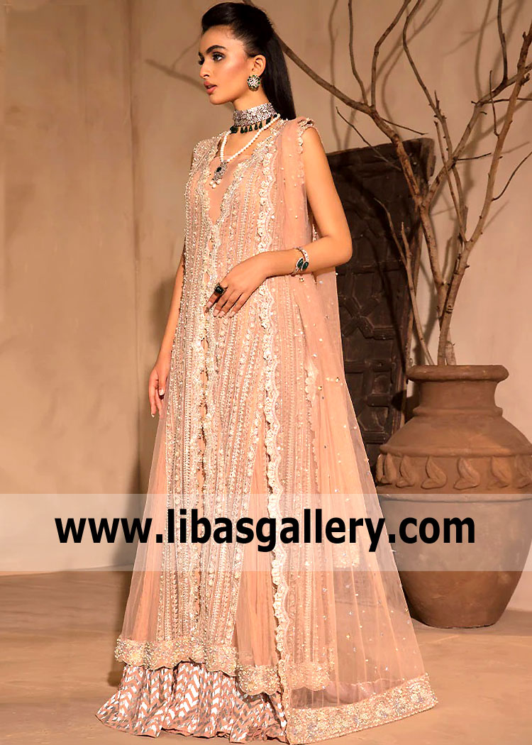 Deep Peach Gladiolus Bridal Lehenga